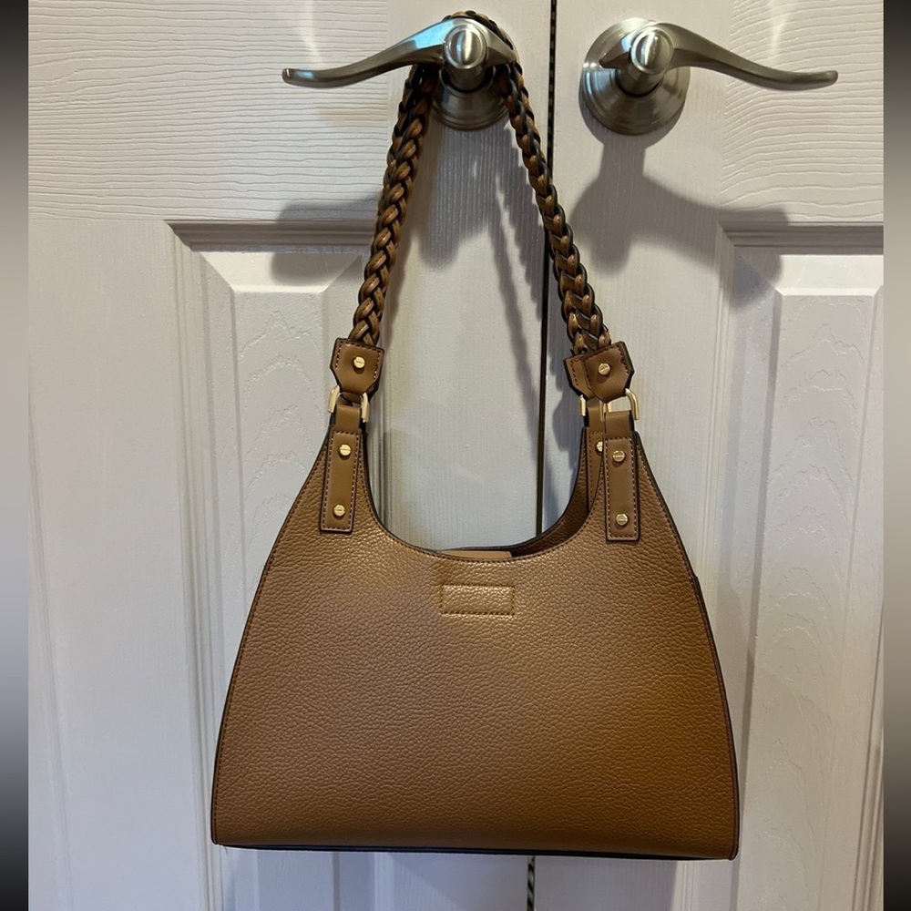 Calvin Klein Tan Leather Braided-Handle Satchel - Picture 8 of 9